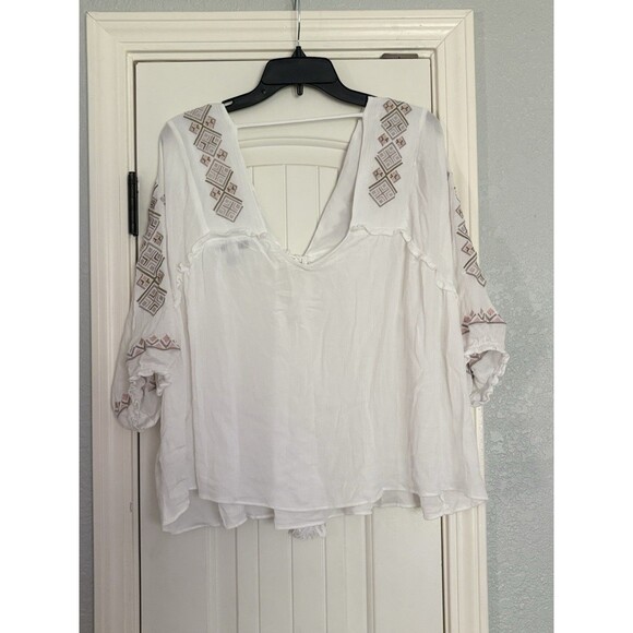 Forever 21 Blouse Top 0X Boho Oversized Embroidered Hippie Floral Fairy Festival - Picture 5 of 6